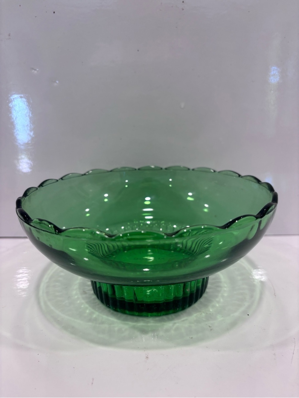 Vintage Green Glass Pedestal Bowl M2000 EO Brody Co Cleveland Ohio USA MCM